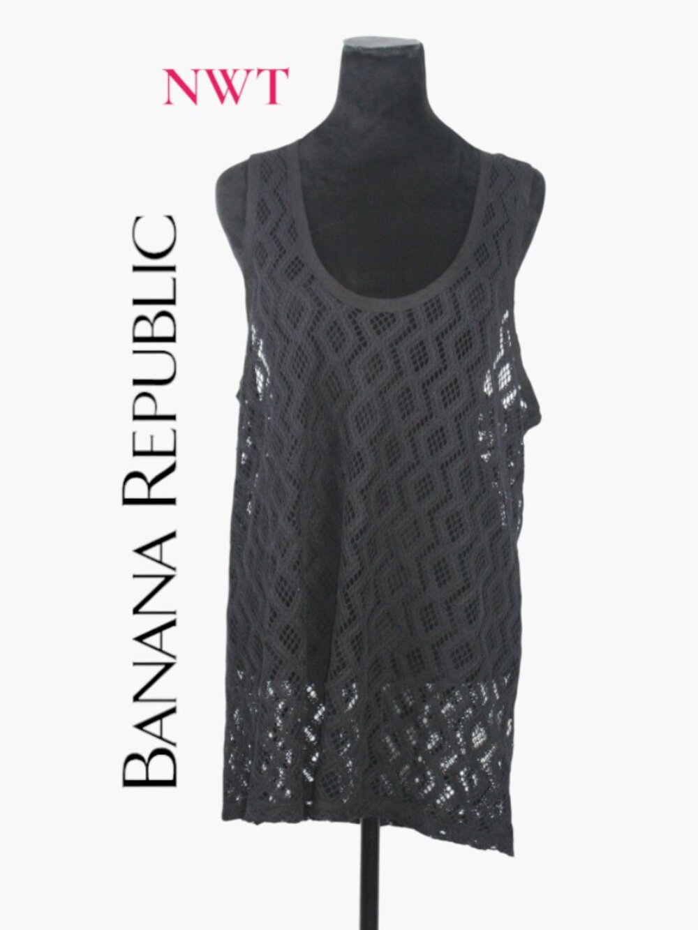 NWT Banana Republic Black Crochet Tank Top Swim Cover-Up with Racerback Size XL